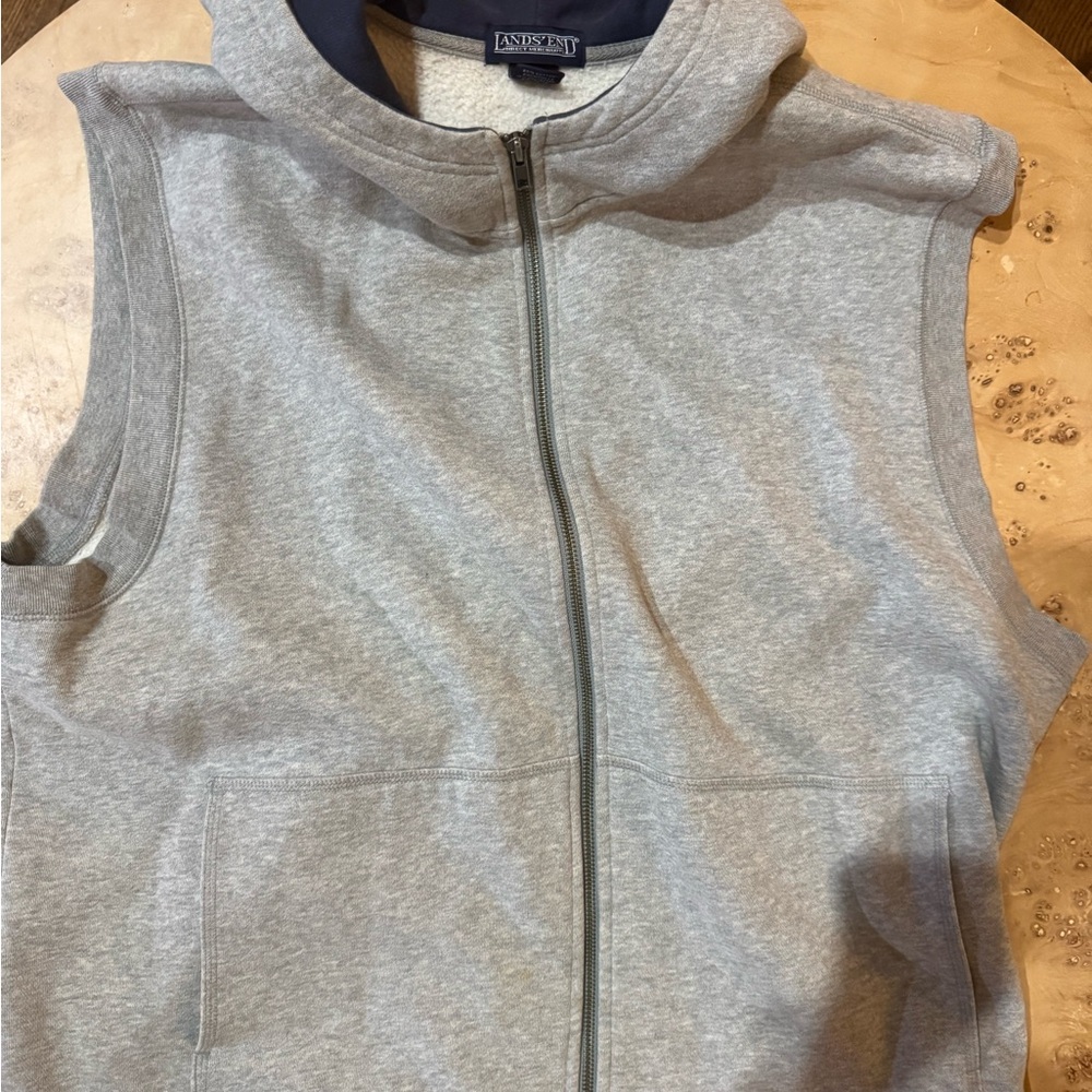 Lands' End Light Gray Sleeveless Zip-Up Vest